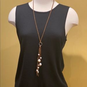 CHAN LUU WHITE Pearl Lariat on Leather Cord